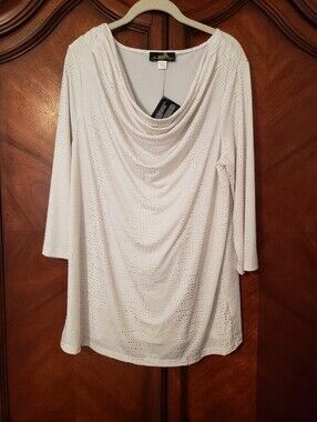 ** 4 For $ 15 **  June Ambrose White Cowl Neck Tunic with Gold Studding Detail